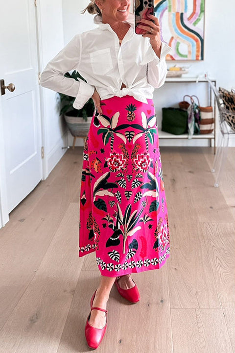 Febedress High Rise Tropic Print Midi Skirt