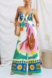 Febedress Spaghetti Strap Cut Out Unique Print Wide Leg Jumpsuit