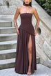 Febedress Strapless Back Lace-up High Slit Splice Maxi Dress