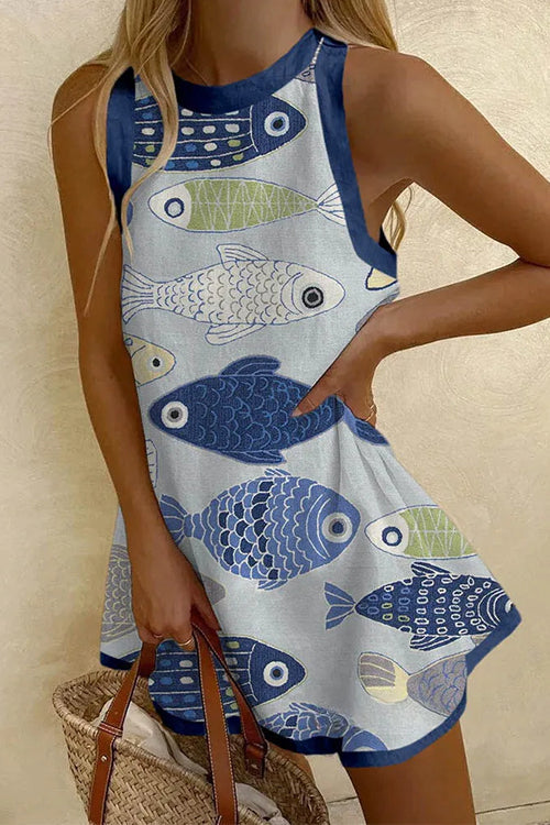 Febedress Sleeveless Fish Print Mini Dress