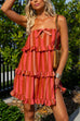 Adjustable strap Bow Detail Striped Ruffle Mini Dress