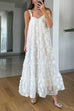 Febedress V Neck Sleeveless Flower Applique Ruffle Maxi Dress
