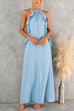 Febedress Sleeveless Linen Blend Ruffle Pocketed Maxi Dress