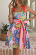 Febedress Sleeveless Back Criss Cross Bow Waist Sun Print Mini Dress