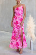 One Shoulder Sleeveless Floral Print Slit Maxi Dress