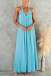 Halter V Neck Open Back Pleated Maxi Dress
