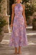 Febedress Sleeveless Waisted Floral Print Flowy Maxi Dress