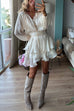 Febedress Lantern Long Sleeves Waisted Ruffle Mini Dress