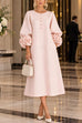 Febedress Floral Applique Puff Sleeve A-Line Midi Dress