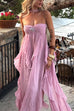 Febedress Sleeveless Open Back Ruffle Trim Slit Maxi Dress
