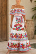Febedress Off Shoulder Floral Print Ruffle Maxi Dress