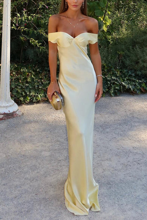 Febedress Off Shoulder Backless Cut Out Satin Maxi Dress