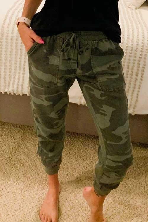 Febedress Drawstring Waist Pockets Camo Jogger
