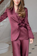 Collared Bow Knot Waist Satin Wrap Blazer