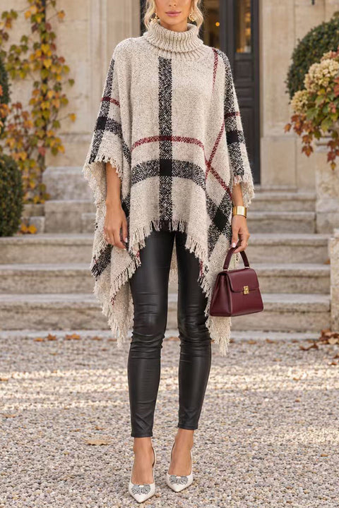 Febedress Chicest Tassel Lattice Cloak Poncho Sweater (A)