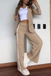 Febedress Color Block Open Front Blazer Elastic Waist Slit Wide Leg Pants Set