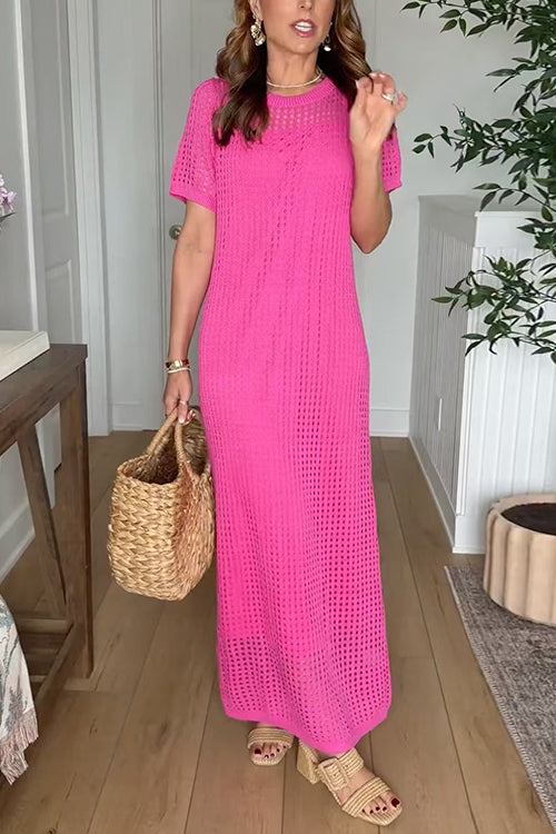 Febedress Crewneck Hollow Out Maxi Vacation Dress with Detachable Liner