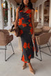 Febedress Cowl Neck Backless Floral Print Maxi Dress with Scarf