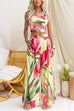 Sleeveless Crop Top and Wide Leg Pants Printed Set