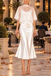 Febedress Mock Neck Chiffon Cape Overlay Satin Midi Dress Set (B)