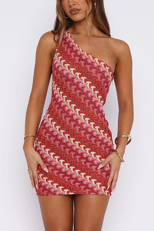 Febedress One Shoulder Sleeveless Color Block Crochet Mini Dress