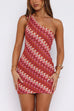 Febedress One Shoulder Sleeveless Color Block Crochet Mini Dress