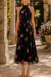 Febedress Sleeveless High Waist Floral Print Flowy Midi Dress