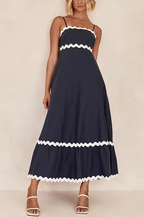 Febedress Spaghetti Strap Ric Rac Trim Swing Maxi Dress