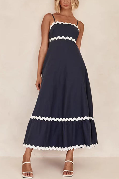 Febedress Spaghetti Strap Ric Rac Trim Swing Maxi Dress