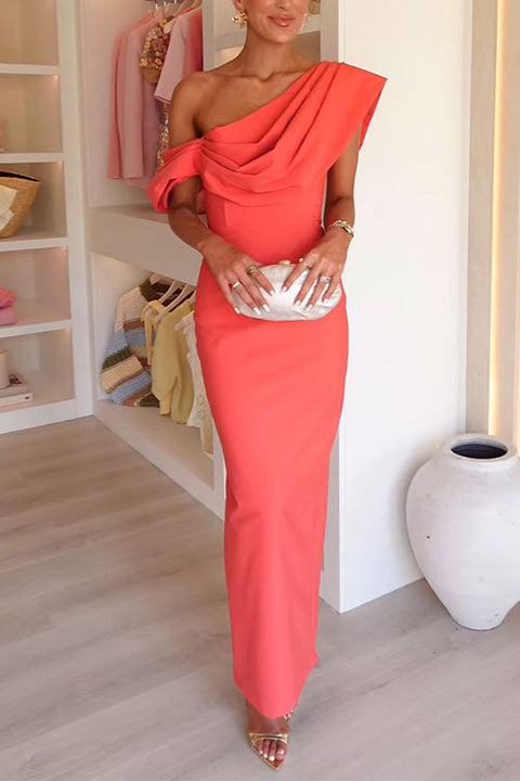 Draped One Shoulder Bodycon Maxi Party Dress