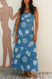 Bow Shoulder Sleeveless Seashell Print Maxi Dress
