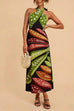 Febedress Halter Neck Backless Fish Print Maxi Dress