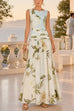 Febedress Boat Neck Sleeveless Floral Print A-line Maxi Dress