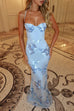 Febedress Backless Lace-up Corset Flower Embroidery Maxi Cami Dress