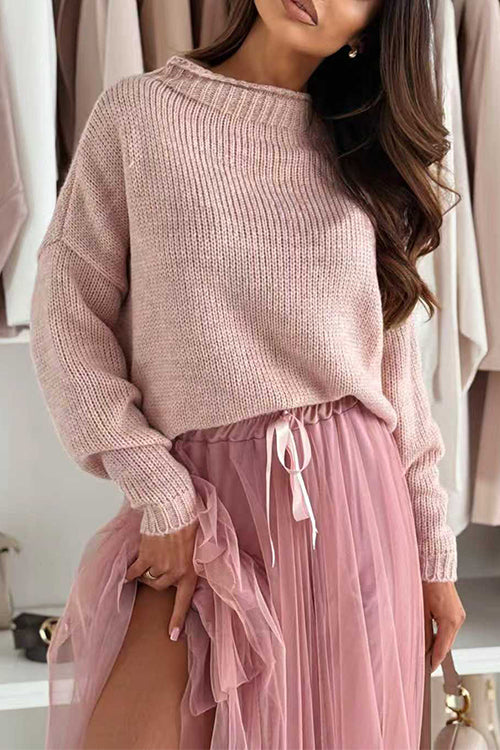 Drop Shoulder Casual Knitted Pullover Sweater