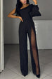 Febedress One Shoulder Long Sleeve Patchwork Wide Leg Jumpsuit