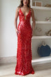 Febedress Spaghetti Strap V Neck Glitter Sequin Maxi Party Dress
