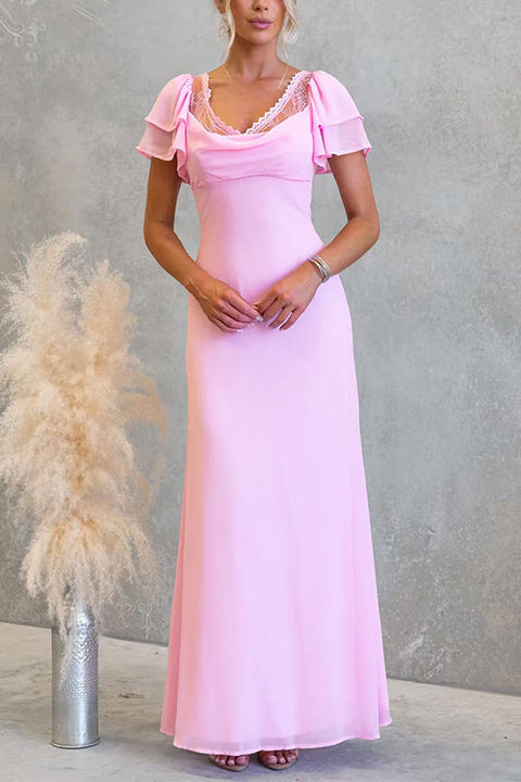 Flare Sleeves Lace Splice Maxi Dress