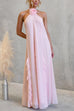 Halter Neck Open Back Ruffle Trim Maxi Dress