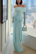 Febedress Off Shoulder Long Sleeves Knot Waist Draped Maxi Dress