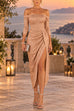 Febedress Off Shoulder High Slit Ruched Glitter Party Dress