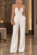V Neck Strapless Pocketed Wide Leg Jumpsuit (A)