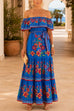 Febedress Off Shoulder Bow Waist Floral Print Ruffle Maxi Dress
