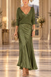 Febedress V Neck Drop Shoulder Sweater and Satin Maxi Cami Dress Set (E)