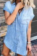 Febedress Causal Short Sleeves Denim Shirt Dress
