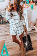 Febedress Off Shoulder Drawstring Waist Striped Shorts Jumpsuit