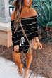 Febedress Off Shoulder Drawstring Waist Striped Shorts Jumpsuit