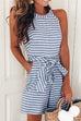 Febedress Bow-knot Sleeveless Striped Romper