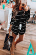 Febedress Off Shoulder Drawstring Waist Striped Shorts Jumpsuit