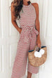 Febedress Crewneck Sleeveless Striped Bow-Knot Wide Leg Jumpsuit